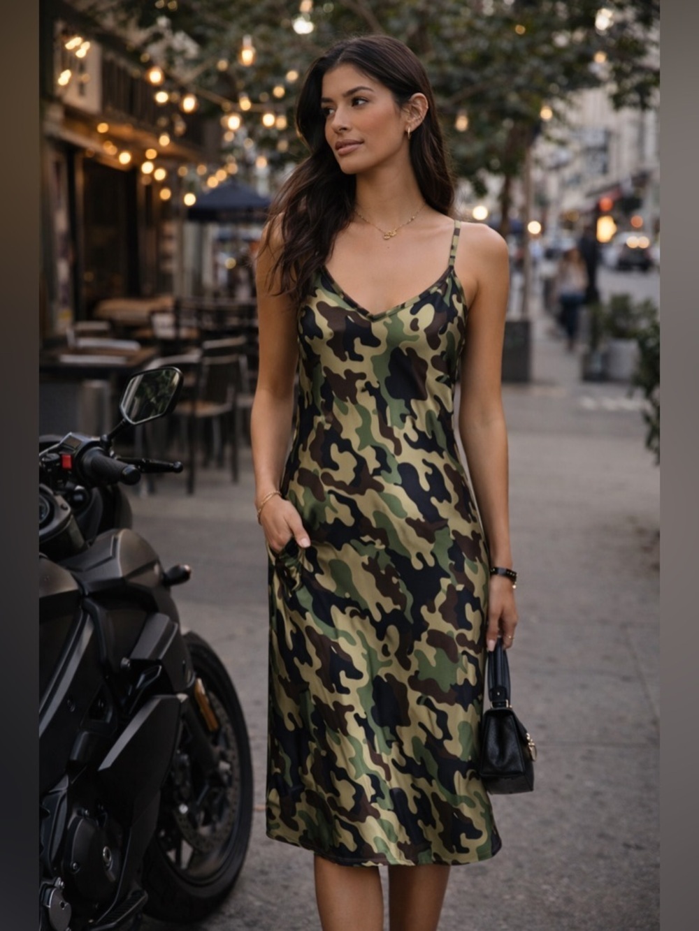 Nili Lotan Silk Camouflage Slip Midi Dress Camo Print XS Designer